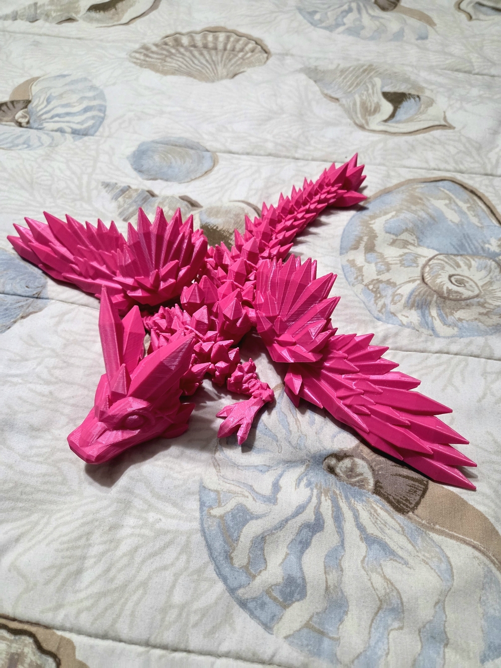 Bright Pink 3D Printed Articulated Crystal Dragon